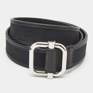 Gucci Black GG Canvas and Leather Buckle Belt 85CM