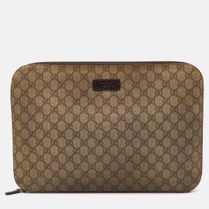 Gucci Beige GG Supreme Canvas Document Portfolio Case