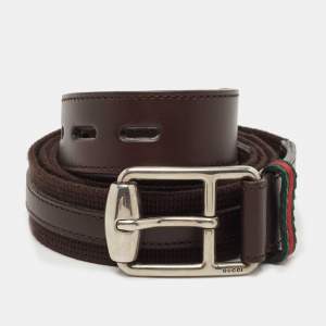 Gucci Dark Brown Canvas and Leather Web Buckle Belt 105CM
