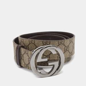 Gucci Beige GG Supreme Canvas Interlocking G Buckle Belt 90CM