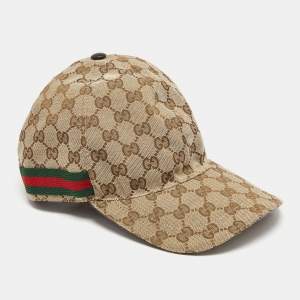 Pre Owned Gucci Beige/Ebony Web Detail Original GG Canvas Baseball Hat L