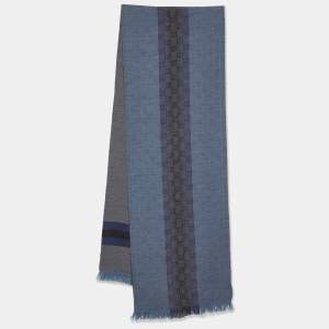 Gucci Grey & Blue Guccissima Striped patterned Wool Muffler