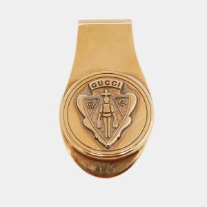 Pre Owned Gucci Gold Tone Crest Money Clip
