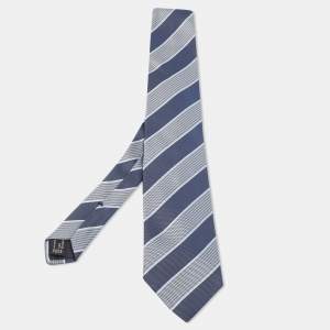 Pre Owned Gucci Navy Blue Diagonal Striped Silk Traditional Tie
