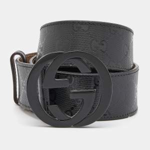 Gucci Black GG Imprime Coated Canvas Interlocking G Belt Size 80CM