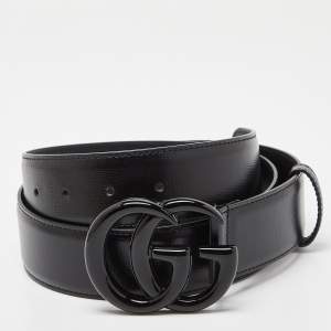 Gucci Black Leather Double G Buckle Belt 90 CM