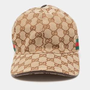 Gucci Beige Web Detail GG Canvas Baseball Cap L