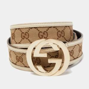 Gucci Beige/Offwhite GG Canvas and Leather Interlocking G Buckle Belt 95CM