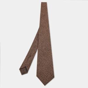 Gucci Brown Letters Printed Silk Tie