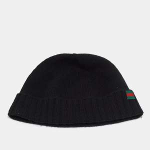 Pre Owned Gucci Black Rib Cashmere Knit Beanie S