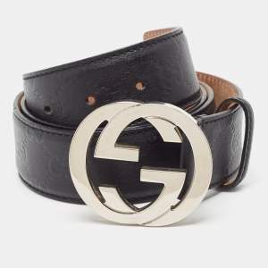 Gucci Black Guccissima Leather Interlocking G Buckle Belt 95 CM