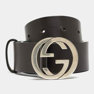 Gucci Dark Brown Leather Interlocking G Buckle Belt 85CM