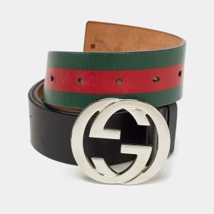 Gucci Black Leather Interlocking G Buckle Belt 95 CM
