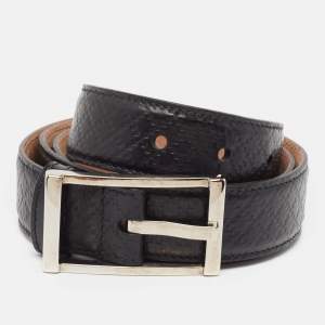 Gucci Black Diamante Embossed Leather Buckle Belt 90CM