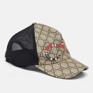 Gucci Beige GG Snake Print Canvas & Mesh Baseball Cap S