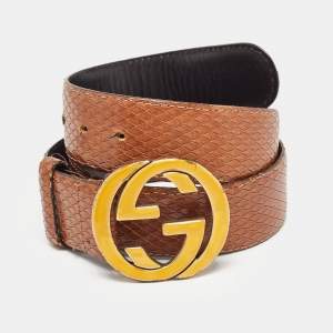 Gucci Brown Snakeskin Embossed Leather Interlocking G Belt 90CM