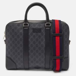 Gucci Black GG Supreme Canvas and Leather Briefcase Bag