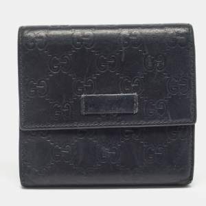 Gucci Black Microguccissima Leather Logo Trifold Wallet