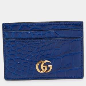 Gucci Blue Alligator GG Marmont Card Holder