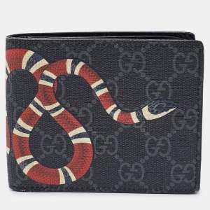 Gucci Black GG Supreme Canvas Snake Bifold Wallet 
