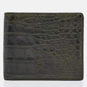 Gucci Green Crocodile Bifold Compact Wallet