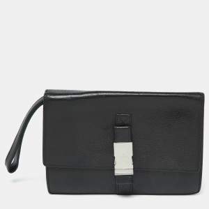 Gucci Black Leather Flap Wristlet Pouch