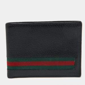 Gucci Black Leather Web Bifold Wallet
