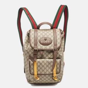 Gucci Beige GG Supreme Canvas Web Soft Backpack