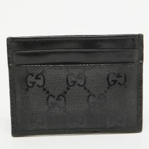 Gucci Black GG Imprime Canvas and Leather Card Holder 