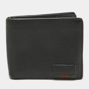 Gucci Black Leather Web Bifold Wallet