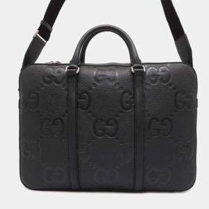 Gucci Black Leather Jumbo GG  Briefcase 