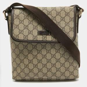 Gucci Beige/Brown Signature Coated Canvas Flap Messenger Bag