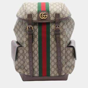 Gucci Beige Brown Multicolor Coated Canvas Leather Ophidia GG Supreme Backpack