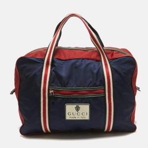 Gucci Red/Dark Blue Nylon Logo Travel Bag