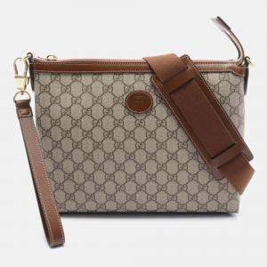 Gucci Beige Brown Coated Canvas Leather Interlocking GG Supreme Bag