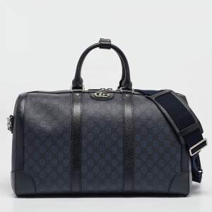 Gucci Navy Blue GG Supreme Canvas and Leather Medium Ophidia Duffel Bag