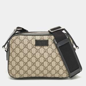 Gucci Black/Beige GG Supreme Canvas and Leather Camera Messenger Bag