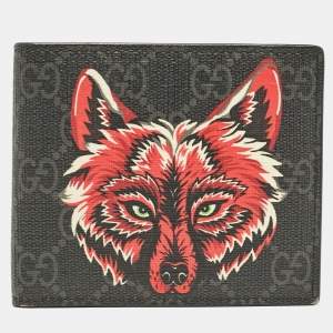 Gucci Black GG Supreme Canvas Wolf Print Bifold Wallet