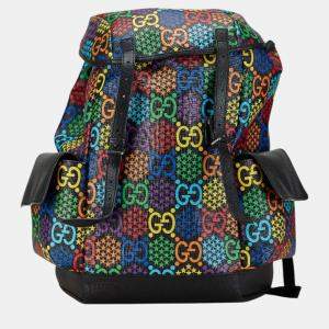 Gucci Black Multicolor Pvc Leather Gg Psychedelic Medium Backpack