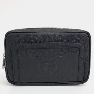 Gucci Black Leather Jumbo Gg Pouch Bag