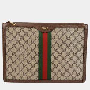 Gucci Beige GG Supreme Ophidia Portfolio Clutch Bag