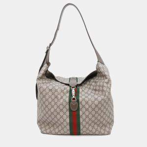 Gucci Jackie 1961 Gg Supreme Beige/Brown Pvc Leather Size Medium Shoulder Bag