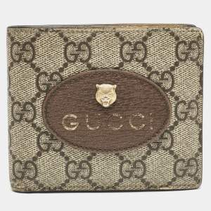 Gucci Beige/Brown GG Supreme Canvas and Leather Tiger Head Bifold Wallet