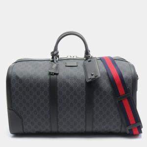 Gucci Black Coated Canvas, Leather GG Supreme Boston Bag