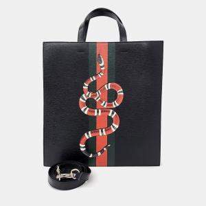 Gucci Black Leather Snake Tote Bag