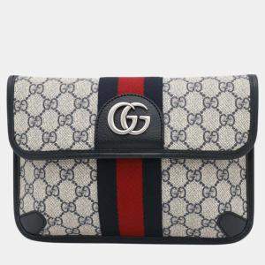 Gucci Beige/Navy/Red Gg Supremecanvas Leather Ophidia Belt Bag 