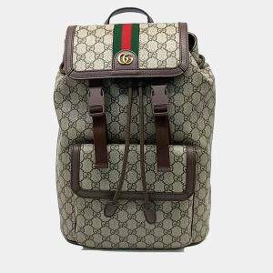 Gucci Beige Brown Canvas and Leather Ophidia small backpack