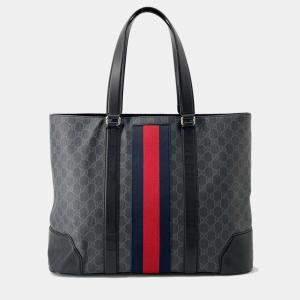 Gucci Black PVC Leather GG Supreme Cherie Line Tote Bag 