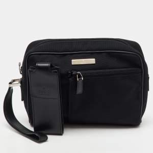 Gucci Black Nylon and Leather Wristlet Zip Pouch
