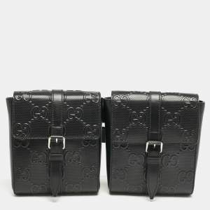 Gucci Black GG Embossed Perforated Leather Double Belt Bag